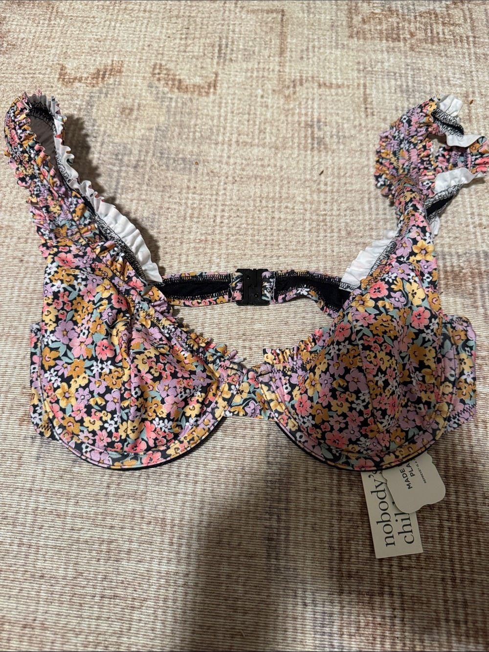 Nobodys Child Floral Underwire Swim Top in Pink, Yellow & Black